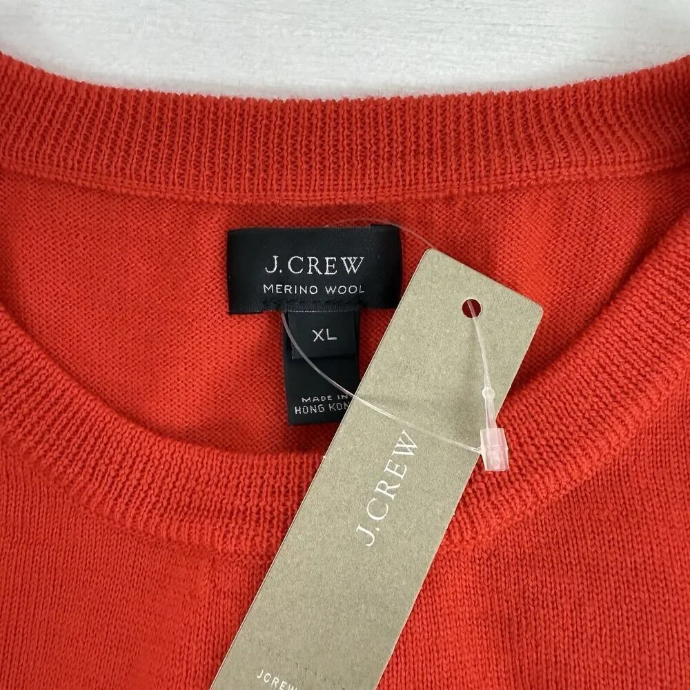 J.Crew Merino Wool‎ Sweater Men XL Red Crew Neck Pullover Knit Holiday Christmas